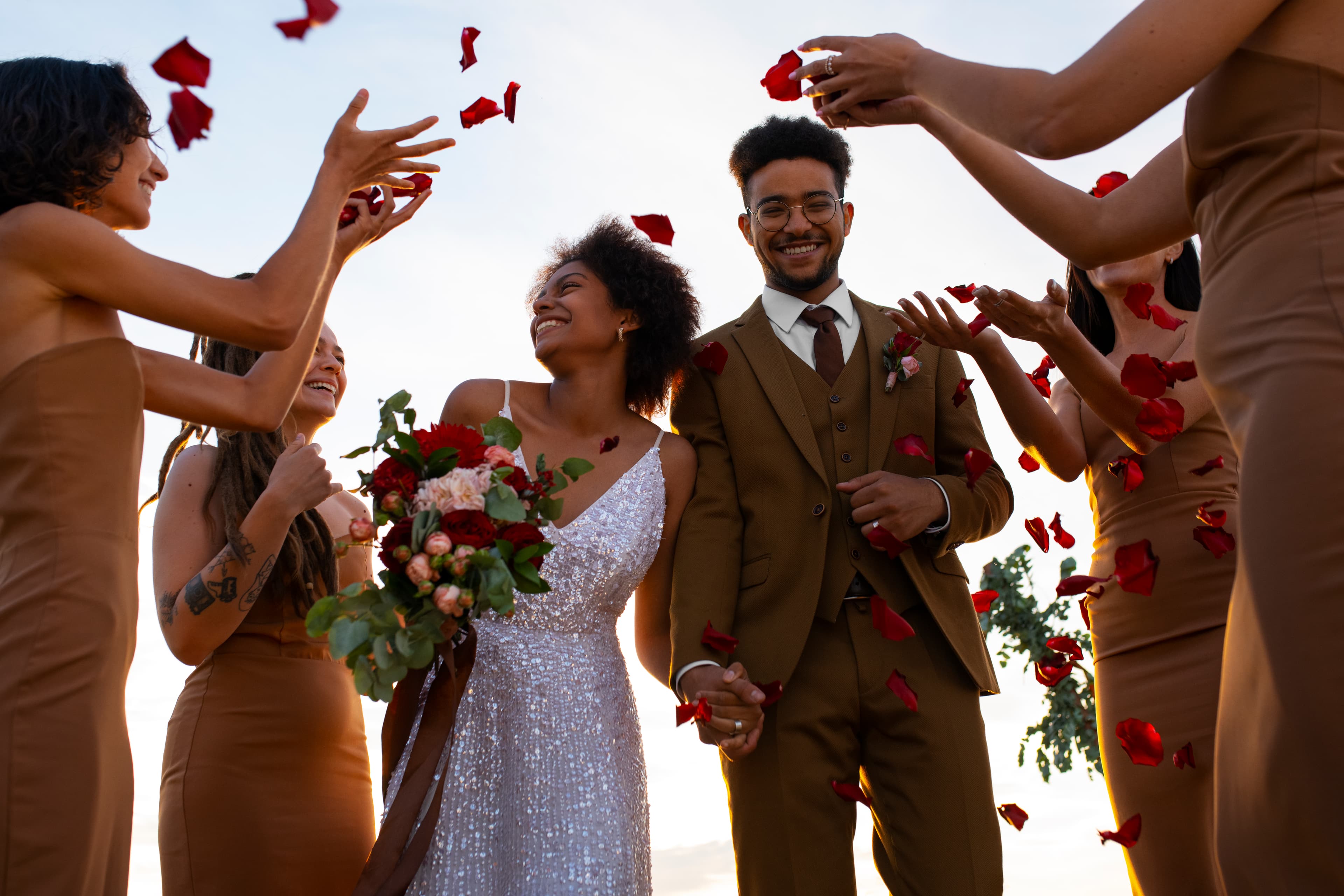 Beautiful wedding reception setup with elegant table arrangements